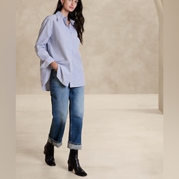 Banana Republic Tops - Banana Republic Oversized Blue Striped Button Down Shirt